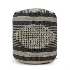 Log Handcrafted Fabric Cylindrical Pouf, Beige and Dark Grey