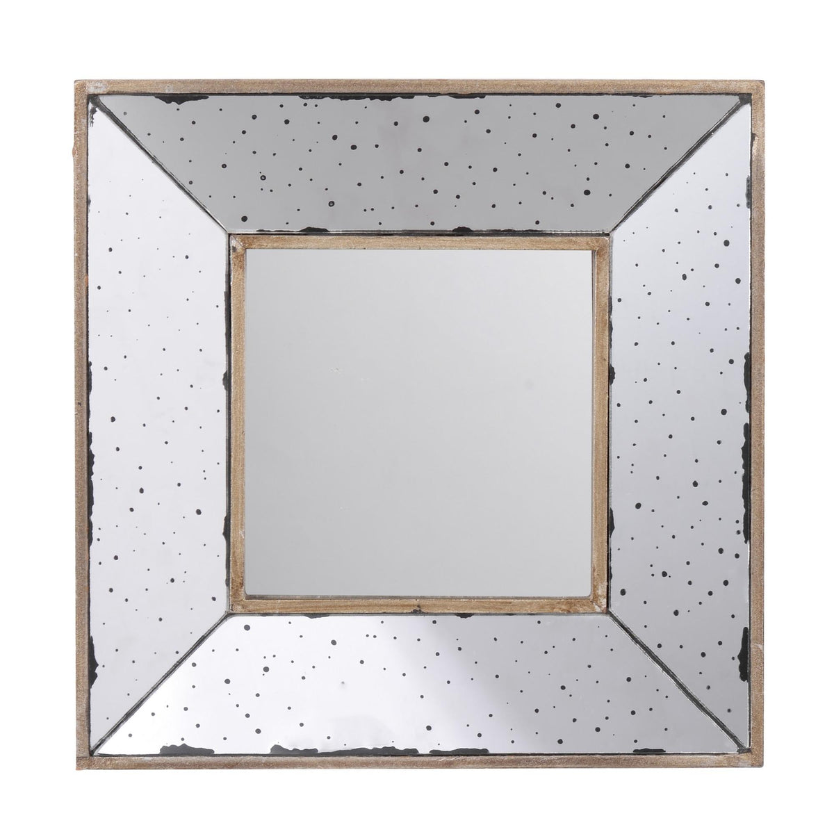 Aurora 12 Inch Square Wall Mirror, 3 Dimensional, Speckled Off White and Brown