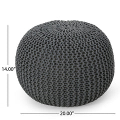 Poseidon Knitted Cotton Round Pouf, Gray