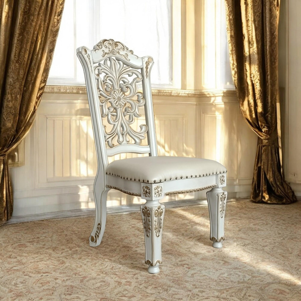 Eternity Synthetic Leather & Antique Pearl Finish Side Chair (Set of 2)