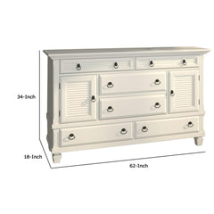 Hades Wood Dresser with 2 Cabinet & 6 Drawer in White