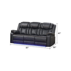 Cassandra Modern Contemporary LED Power Recliner Sofa including cup holders made with wood and metal frame in Black