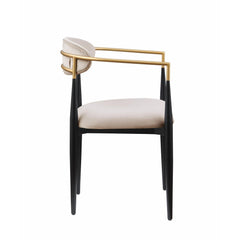 Supernova 21 Inch Dining Chairs Set of 2, Taupe Fabric, Foam Padded, Gold and Black Metal