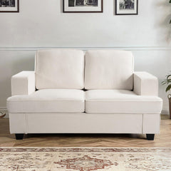 Modern Velvet Loveseat, Comfortable 2 Seater Couch with Deep Seating and High-Density Foam, Loose Back Cushions, Wide Arms, Living Room Furniture for Home, Apartment, Office, Ivory