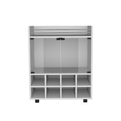 Avalon Andrews Bar Cart with Built-In 8-Bottle Rack, Double Glass Door Cabinet, and Aluminum-Edged Top Surface