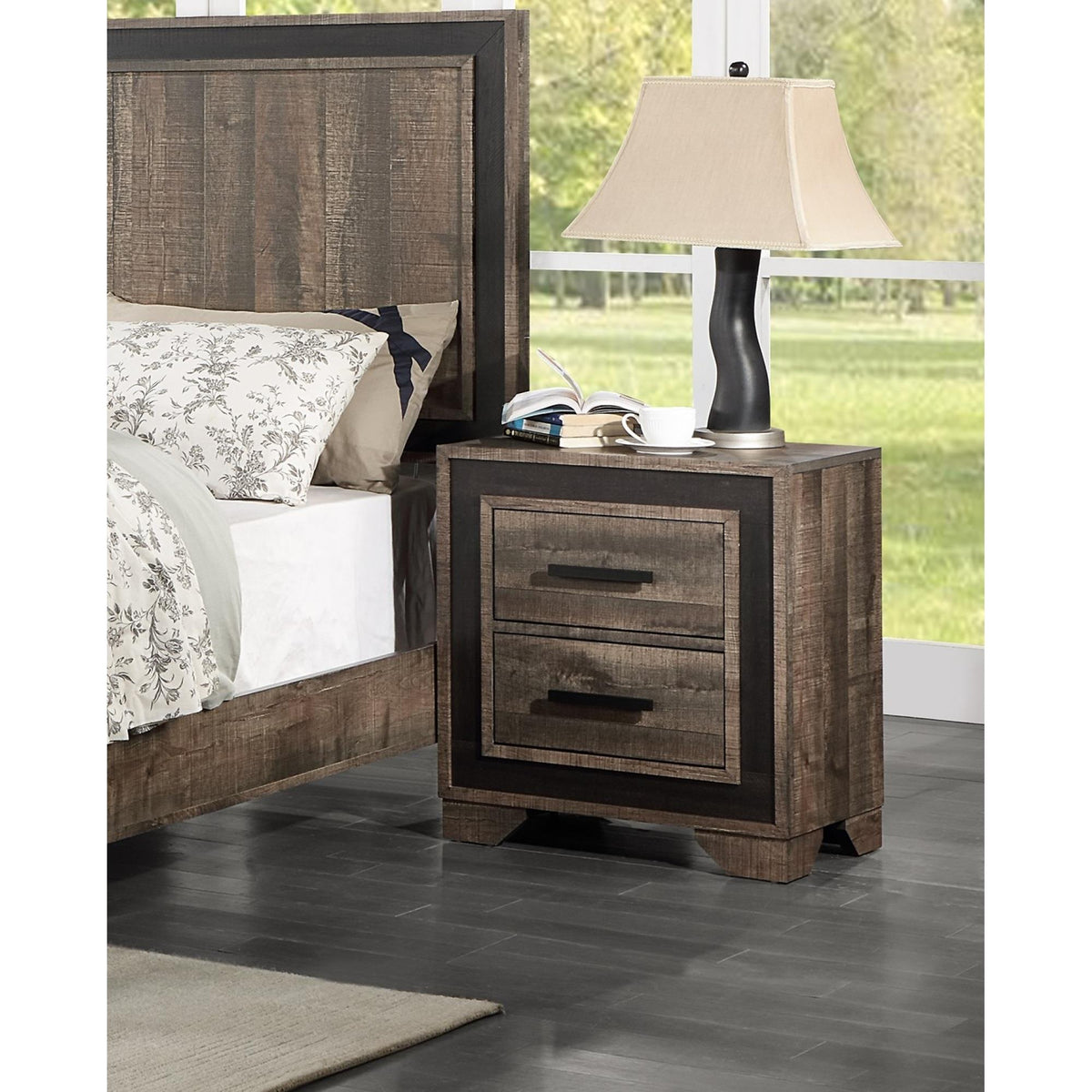 Perseus Finish 1pc Nightstand Paper veneer Bedroom Furniture 2-Drawers Bedside Table
