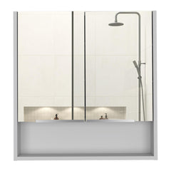 Saga Mirror Cabinet, Three Internal Shelves, One Open Shelf, Double Door Cabinet -White