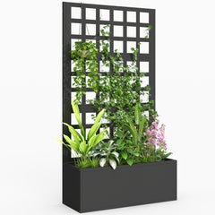 Galvanized Raised Garden Bed Planter Box with Trellis for Climbing Plants, Vegetable, Vines, 24" x 9" x 44.5", Black