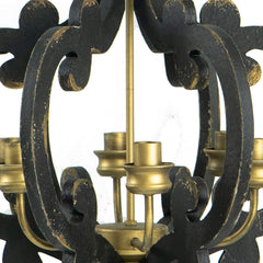 Saga 21 Inch Carved Wood Chandelier, 6 Lights, Vintage Classic, Black, Gold