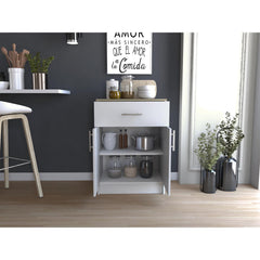 Andromache Multistorage Pantry Cabinet, One Drawer, Two Interior Shelves -White / Light Oak