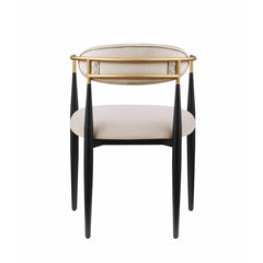 Supernova 21 Inch Dining Chairs Set of 2, Taupe Fabric, Foam Padded, Gold and Black Metal