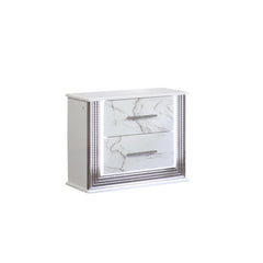 Diary Nightstand – Marble-Inspired Drawer Fronts, LED Side Lighting, and Metallic Trim for Glamorous and Practical Bedside Storage