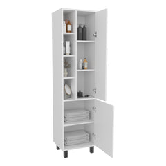 Helen Tall Storage Cabinet With Two Doors And Three Open Shelves, White