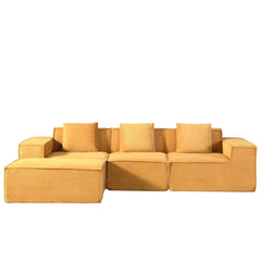Moon Convertible Corduroy Sectional Couch with Ottoman & Pillows, Modular L Shaped Sleeper Sofa, Boneless Cloud Couch for Living Room Furniture, Ginge Yellow