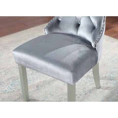 Classic Gray Flannelette 2pcs Side Chairs Crystal-like Acrylic Buttons Upholstered Wingback Dining Chair