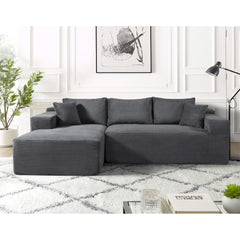 2-Piece Convertible Corduroy L-Shaped Sofa in a Box with Pillows, 3-Seater Modular Sectional Couch, Compressed Living Room Furniture, Dark Grey (Left Facing)