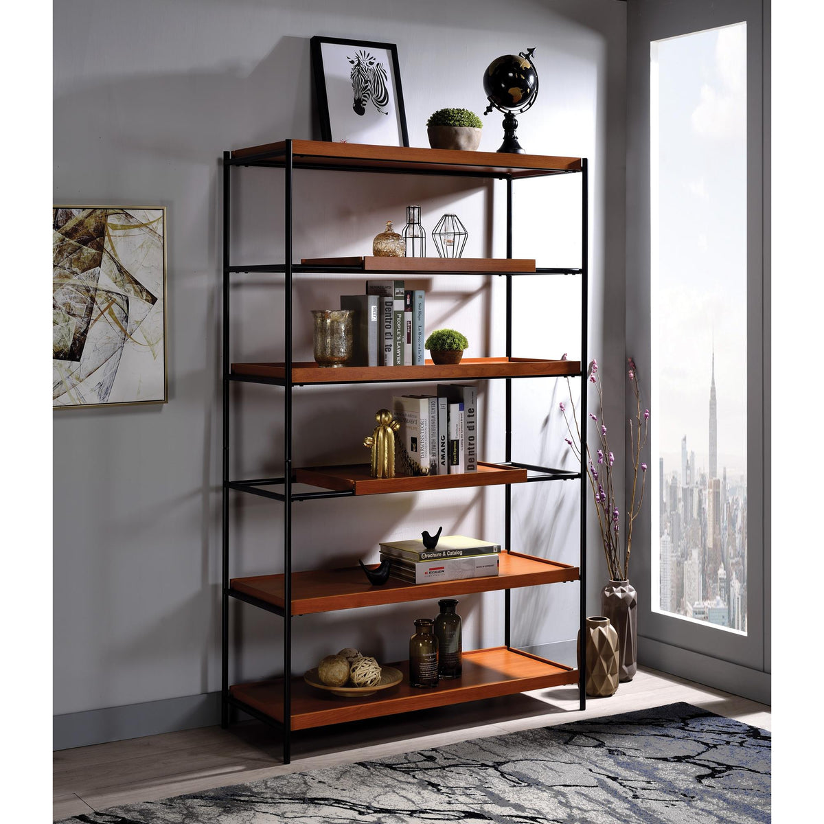 Aphrodite Honey Oak & Black Finish Bookshelf