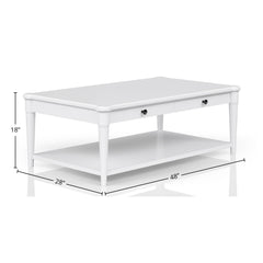White Finished Cocktail Table With Two Storage Drawers and Casters