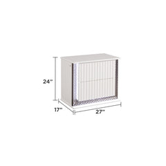 Nova Contemporary Style 2-Drawer Nightstand Made with Diamond-Patterned Side Accents with LED Lighting and Wood in White Finish