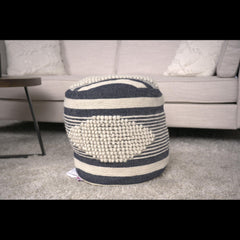 Log Handcrafted Fabric Cylindrical Pouf, Beige and Dark Grey