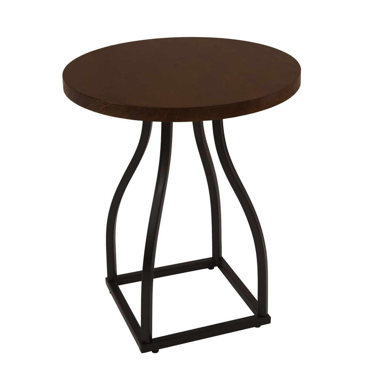 Apollo Accent Table, 20 Inch Round Wood Laminate Top, Black Metal Base