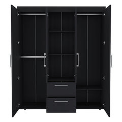 Wardrobe, Deluxe Armoire with Multiple Storage Options and Metal Accents, Black