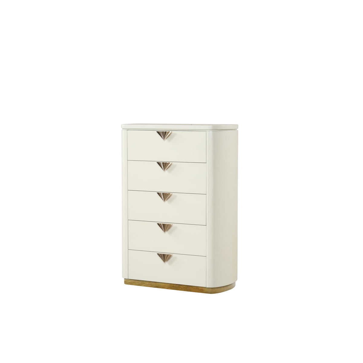 Harmony Pierre Modern Style 5-Drawer Chest Made with Wood, Open Top Mirror and Gold Accents in Beige