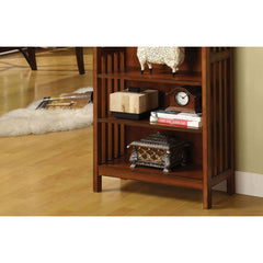 Transitional Media Shelf Five Convenient  Open Shelves, Oak