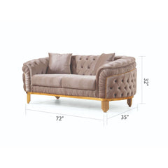 DIARY 3 PC Livingroom Set with Fabric button-tufted velvet upholstery/wood in Taupe