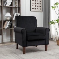 Traditional Rolled Arm Armchair, Solid Birch Wood Frame with Tapered Brown Legs, Polyester Blend Printed Cloth Upholstered Chair with Foam Filled Seat for Living Room Office