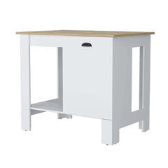 Ode 1-Door Kitchen Island with Open Shelf White and Macadamia