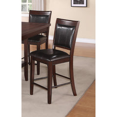 Farmhouse Style 2pc Dark Brown Espresso PU Counter Height Chair Bar Stool Footrest Faux Leather Fabric Upholstered Back Seat Wooden Furniture