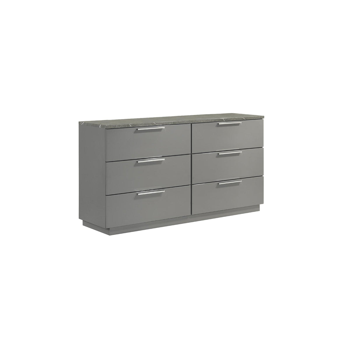 Sonata Dresser – Two-Tone High-Gloss Marble & Lacquer Finish with Spacious Drawers and Metal-Finished Legs- Gray (Includes Dresser Only)