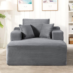 Convertible Chaise Lounge Chair Indoor – Oversized Corduroy Couch with Wide Armrest & Throw Pillows, Cozy Boneless Sleeper Sofa Bed Armchair, for Living Room, Bedroom, No Assembly Required, Dark Grey
