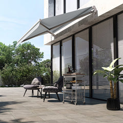 12' x 8' Retractable Awning Patio Awnings Sun Shade Shelter with Manual Crank Handle, 280g/m² UV & Water-Resistant Fabric and Aluminum Frame for Deck, Balcony, Yard, Light gray