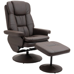 PU Leather Recliner Chair with Ottoman, Swivel Recliner and Ottoman with Round Wrapped Base for Living Room, Brown