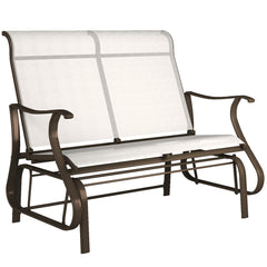 2-Person Outdoor Glider Bench，Patio Glider Loveseat Chair with Powder Coated Steel Frame，2 Seats Porch Rocking Glider for Backyard, Lawn, Garden and Porch, Cream White