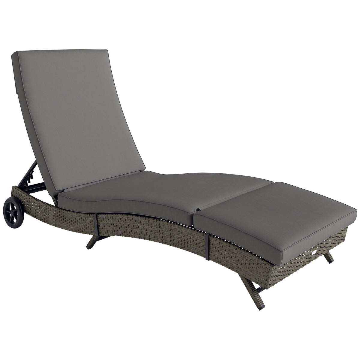 Patio Wicker Chaise Lounge Chair, Outdoor PE Rattan Sun lounger with Adjustable Backrest and 2 Wheels, Gray