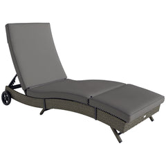 Patio Wicker Chaise Lounge Chair, Outdoor PE Rattan Sun lounger with Adjustable Backrest and 2 Wheels, Gray