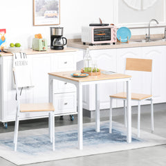 3-Piece Wooden Square Dining Table Set with 1 Table and 2 Chairs and Sturdy Metal Frame for Small Space, White