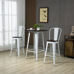 3 Piece Industrial Dining Table Set, Bar Height Bar Table and Chairs Set with Footrests for Bistro, Pub, White and Brown