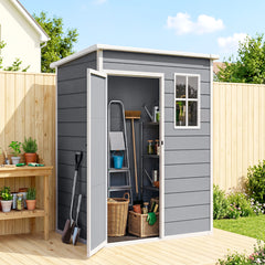 Resin Garden Shed, 5'x3' Outdoor Storage Shed with Lock, Window, Vent, Utility Tool Shed for Backyard, Patio, Gray