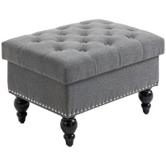 Ottoman with Storage for Living Room, 25" Storage Ottoman with Removable Lid, Button-Tufted Fabric Bench for Footrest and Seat with Wood Legs, Gray