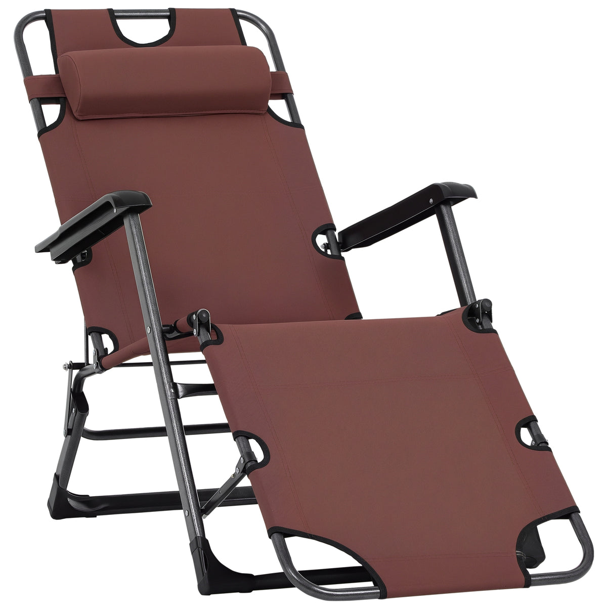 Oxford Fabric Metal Frame Zero Gravity Outdoor Pool Sun Lounger Lounge Chair 120°/180° - Brown