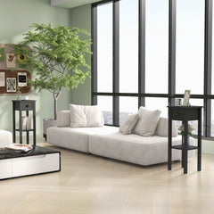 2-Tier Side Tables Set of 2 with Drawer and Shelf, 2 Pieces End Tables for Living Room and Hallway, Black