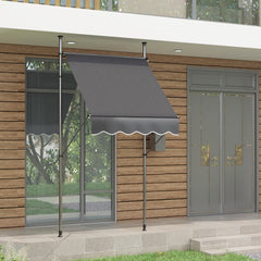 5' x 4' Manual Retractable Awning, Non-Screw Patio Awning, UV Resistant, for Window or Door, Dark Gray