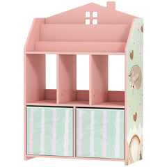 Kids Bookshelf with Storage, Toy Storage Unit with Book Display, Shelves and Fabric Drawers for Playroom Nursery, Pink