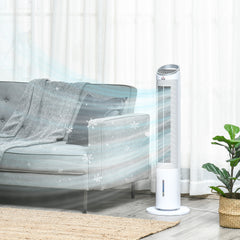 40" Portable Oscillating Air Cooler Fan for Home, 3-In-1 Standing Ice Floor Fan with Humidifier, LED Display, White