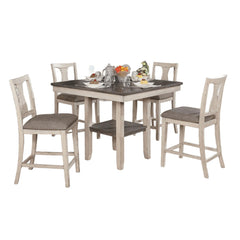 Dining Room Rustic Style Antique White 5pc Dining Set Counter Height Table w Shelf Unique High Chairs Furniture