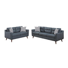 Modern Cozy Sofa Loveseat w Pillows 2pc Sofa Set Blue Gray Polyfiber Couch Tufted Cushions Living Room
